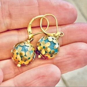 Gold and Blue Floral Earrings
